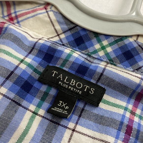 Talbots Blue Plaid Classic Button Up Shirt Plus Size 3XP Western Casual Preppy - Picture 5 of 11